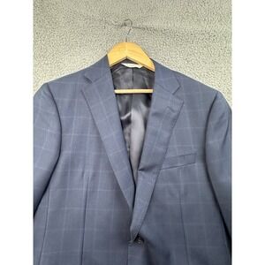 Samuelsohn Suit Coat 42 R Blue Windowpane 130s Sport Coat